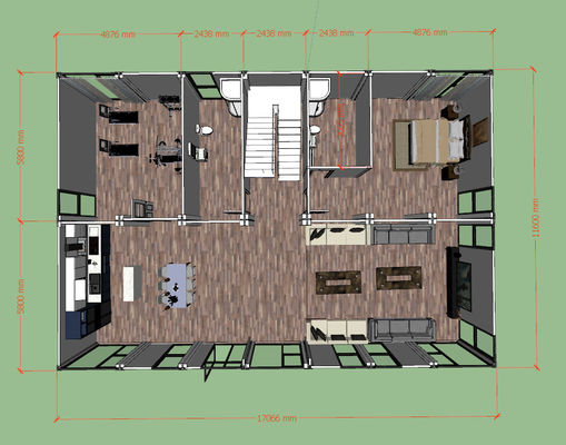 Tetti piatti Modulare 2 camere da letto Container House Alta durata